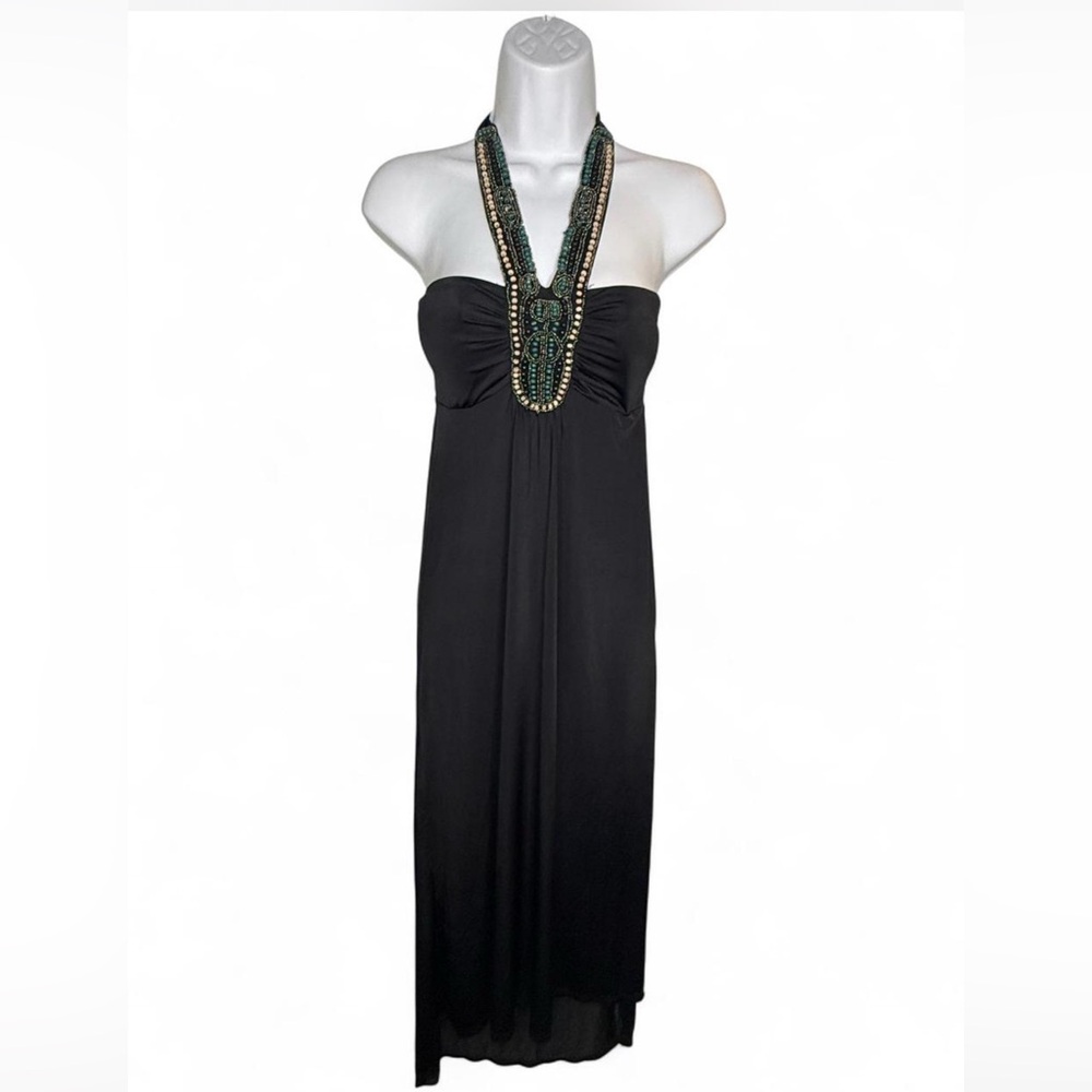 Derek Heart Black Strapless Dress with Beaded Detail